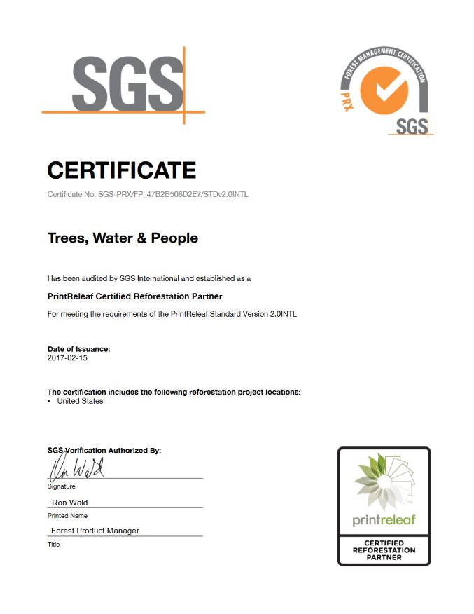 SGS Certificate, PrintReleaf, Middle Georgia Business Products