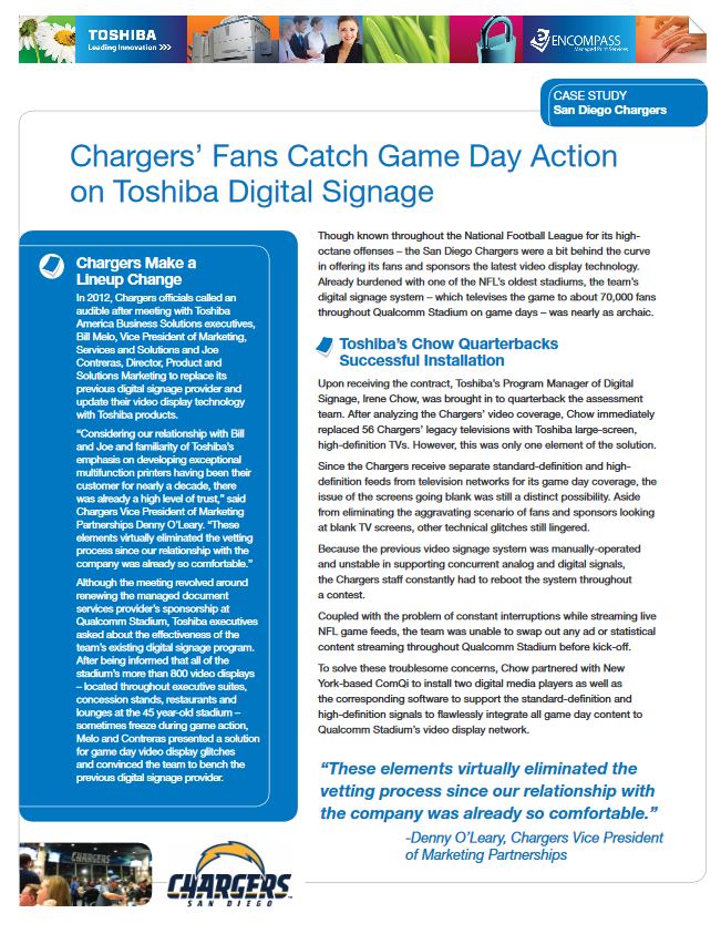 San Diego Chargers, Digital Signage, Toshiba, Middle Georgia Business Products